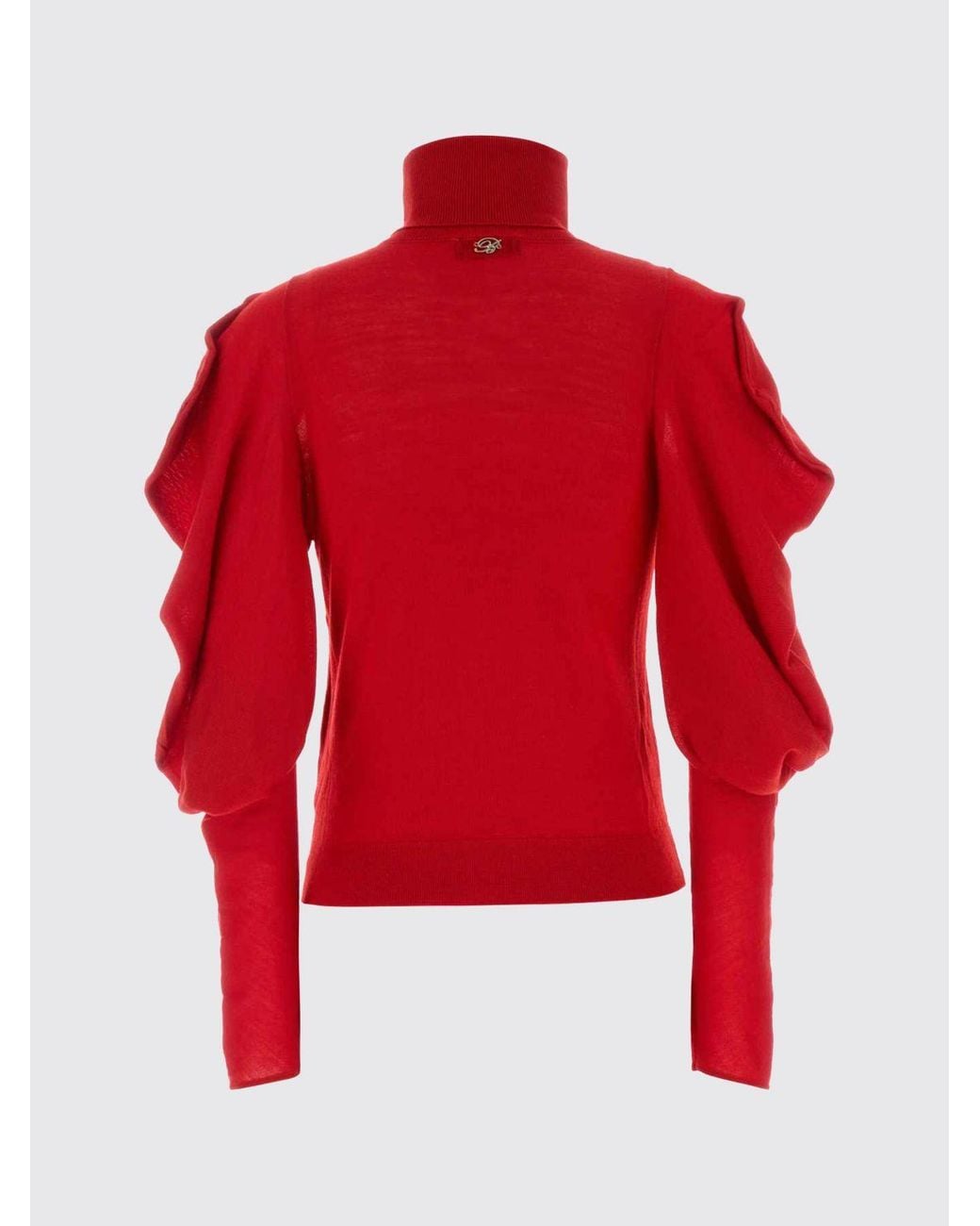 Blumarine Red Wool Turtleneck Jumper With Flower Appliqué And Puff Shoulders