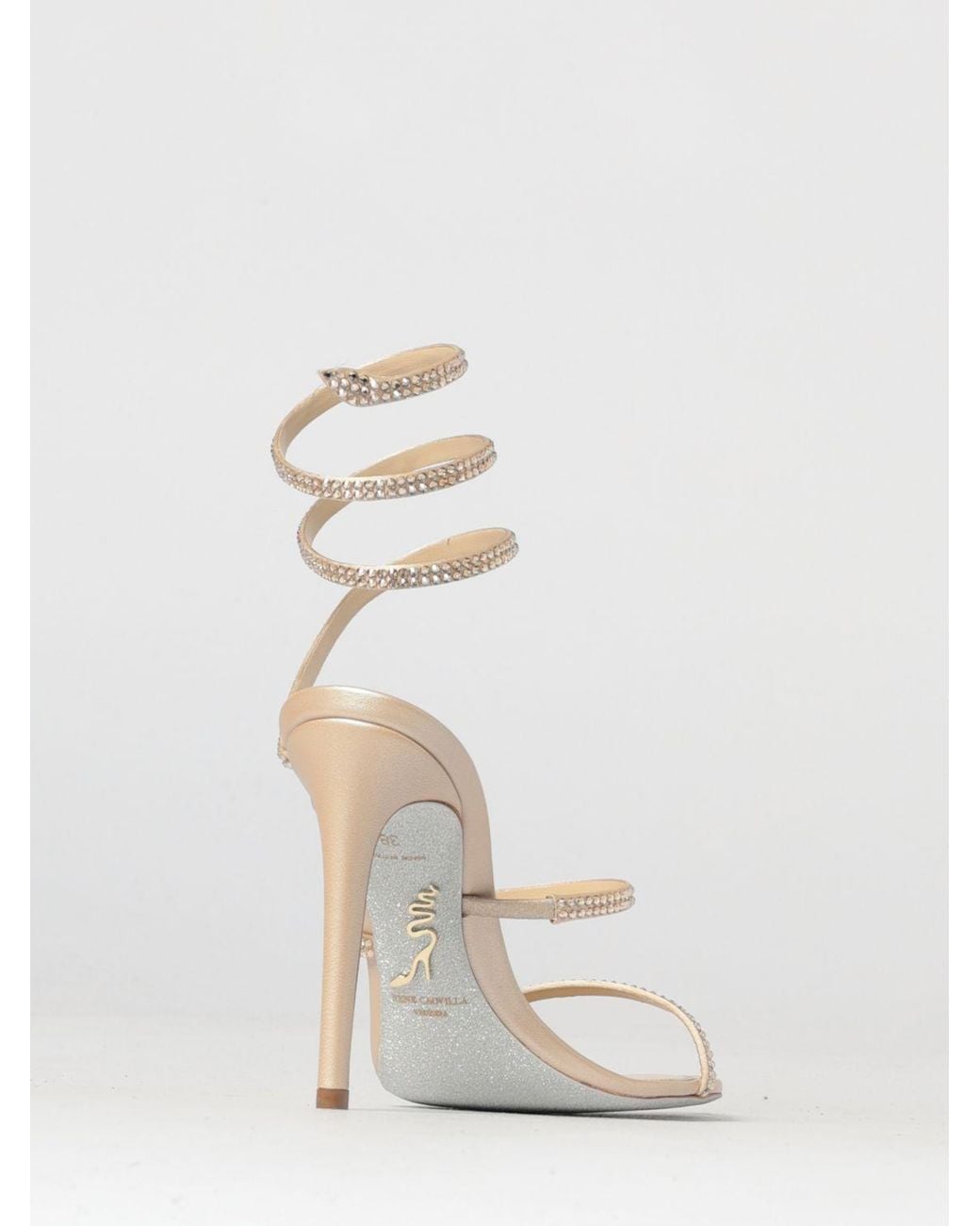 Rene Caovilla Natural Cleo Satin And Leather Sandal With Rhinestones