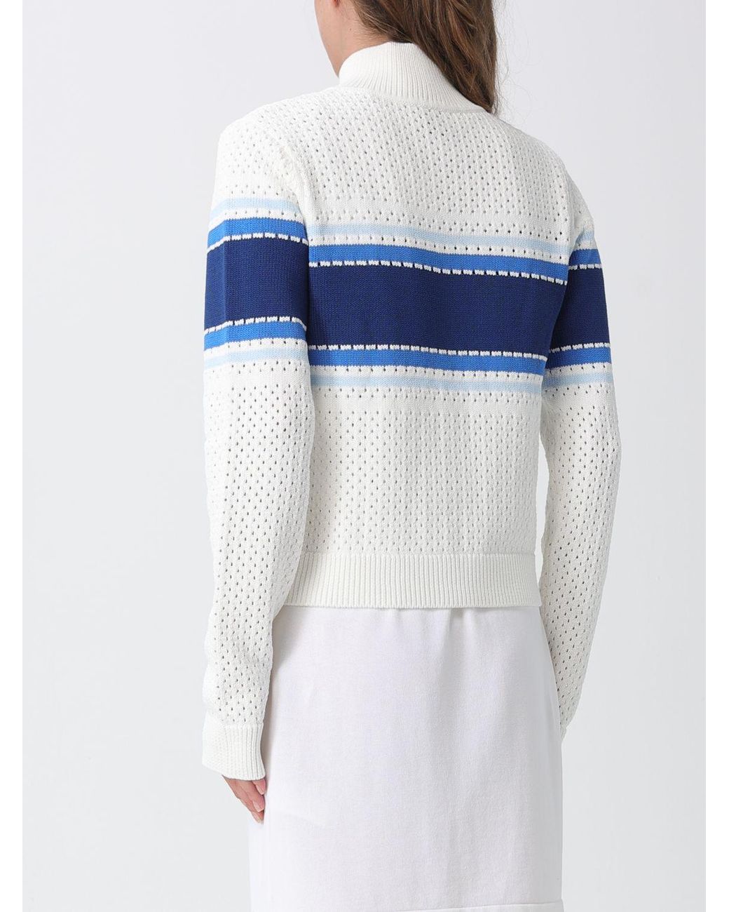 Casablanca Blue Striped Perforated Knit Zip-Up Sweatshirt With High Neck