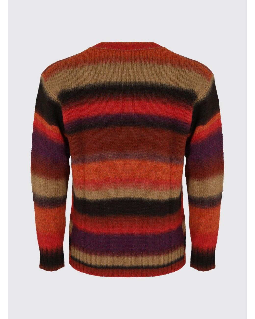 Kangra Red Multicolour Striped Wool Crewneck Sweater for men