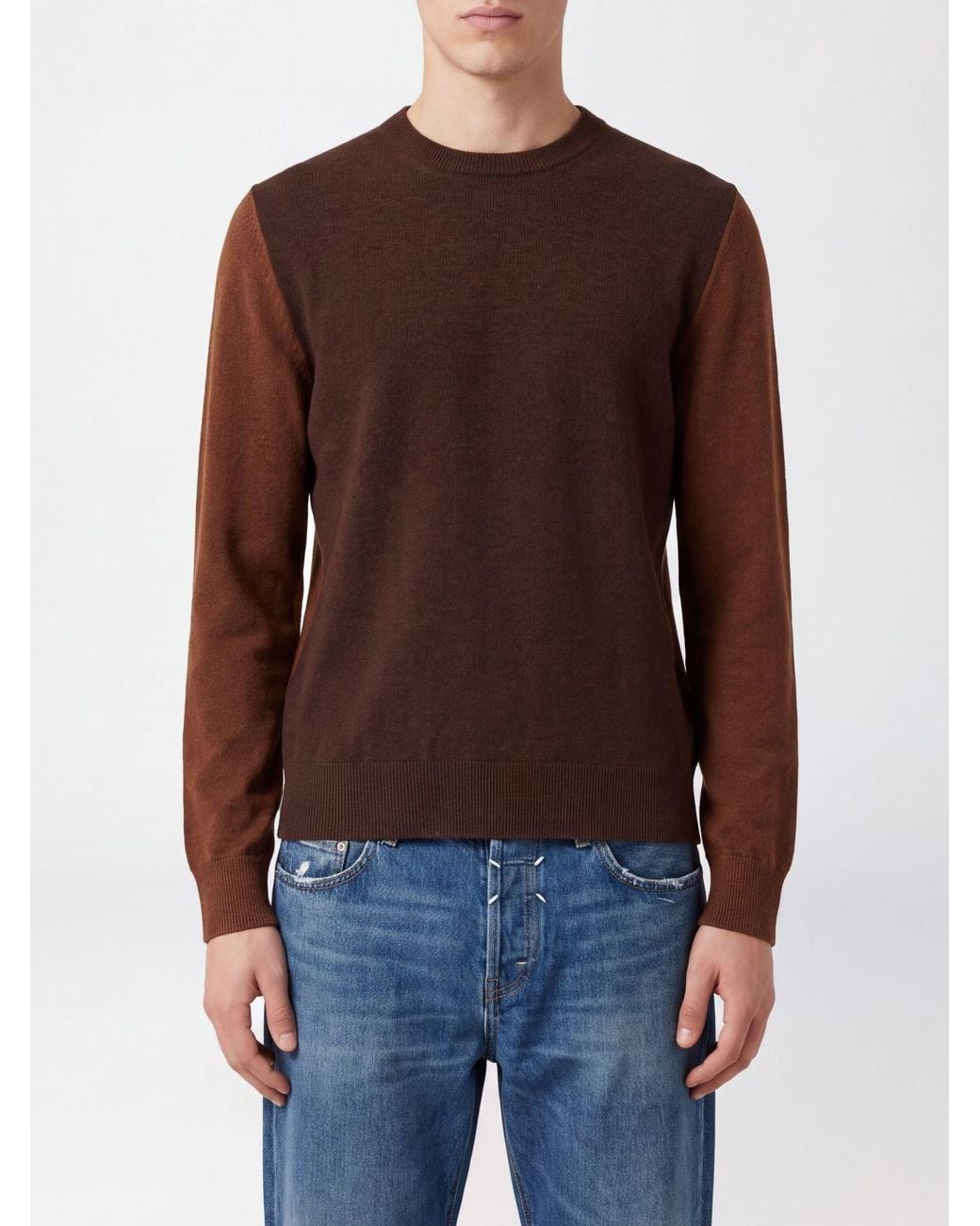 Maison Margiela Brown Slim Fit Pure Wool Crew Neck Sweater With Long Sleeves for men