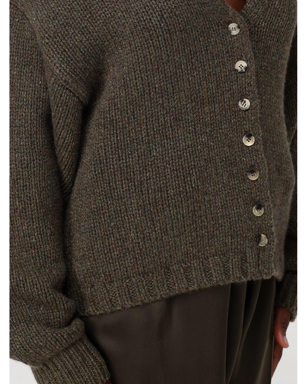 Khaite Green Deep V-Neck Pure Cashmere Cardigan