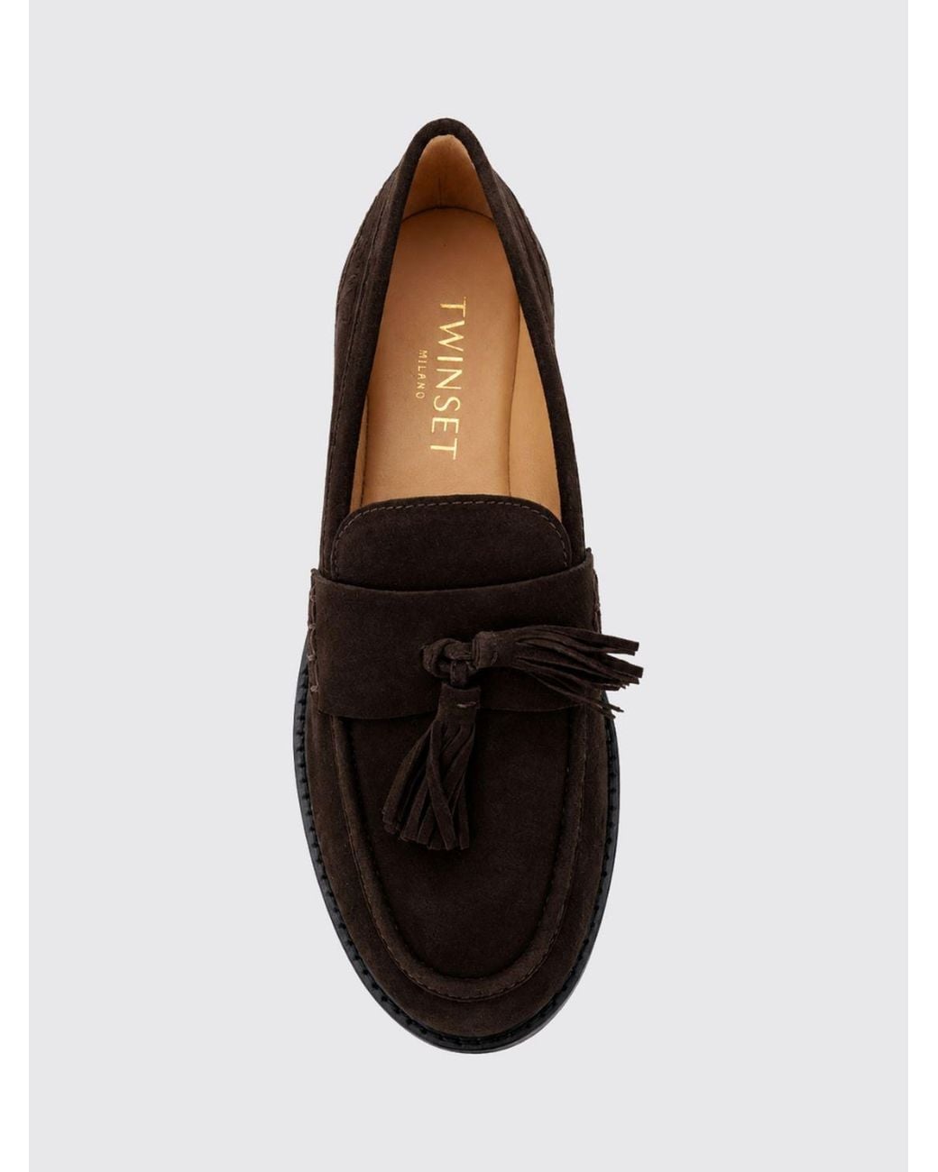 Twinset White Suede Penny Loafers With Tassels And Saddle Strap