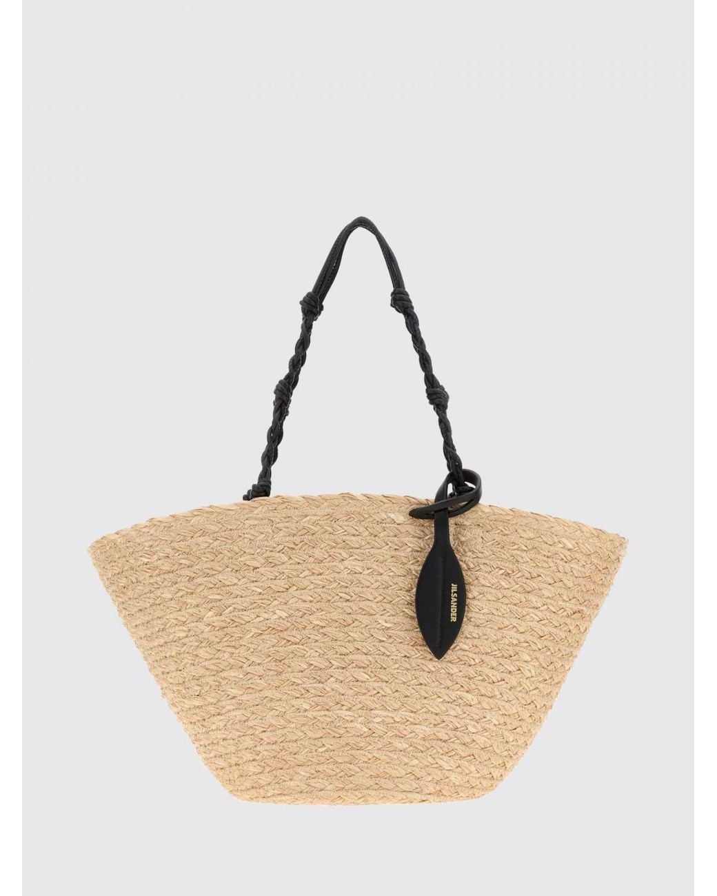 Jil Sander Natural Small Tangle Raffia Tote Bag With Braided Handle