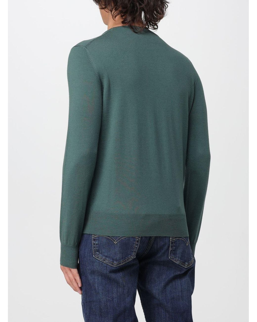 Brooksfield Green Crewneck Wool Jumper With Long Sleeves And Ribbed Trims for men