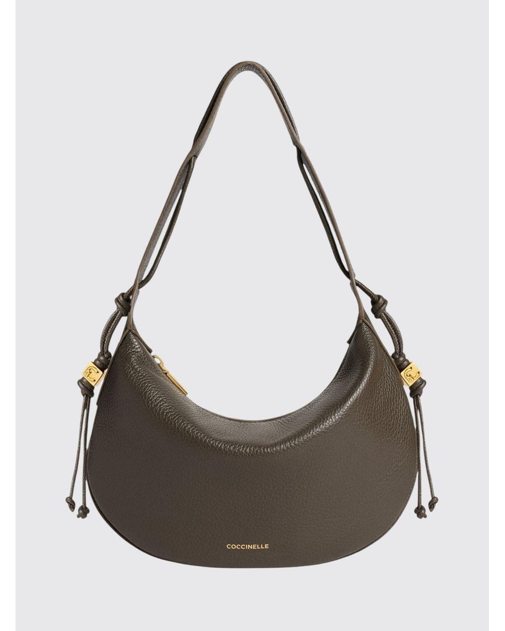 Coccinelle Gray Thess Grained Leather Shoulder Bag With Zip Closure