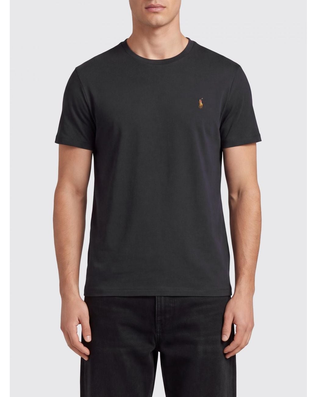 Polo Ralph Lauren Black Cotton Crewneck T-Shirt With Embroidered Pony Logo for men