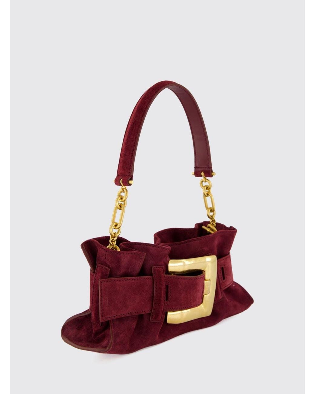 Balmain Red Anthem Ruched Suede Shoulder Bag With Chain Handle