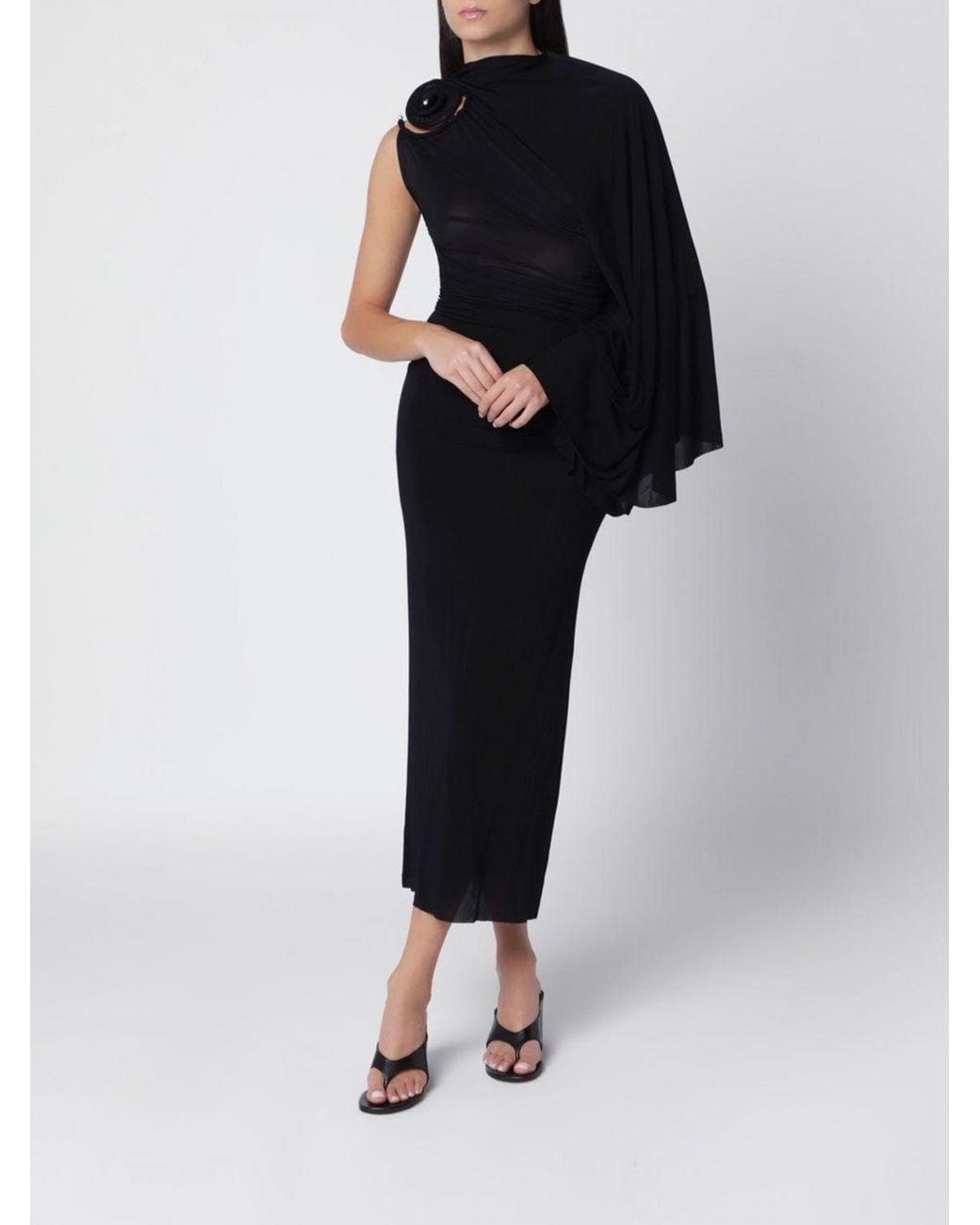 Christopher Esber Black One-Shoulder High-Neck Jersey Midi Dress