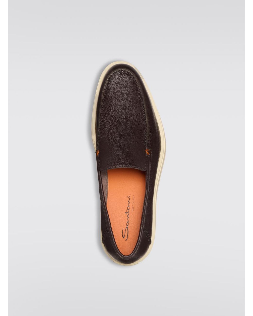Santoni Brown Grain Leather Loafers for men