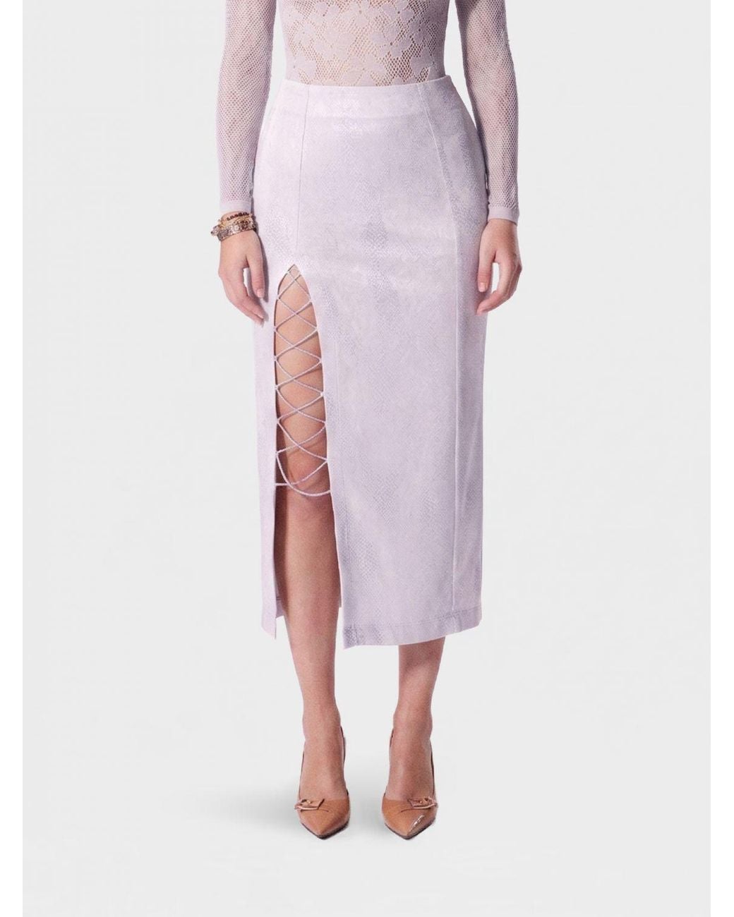MACCAPANI Purple Glitter Cotton Blend Pencil Skirt