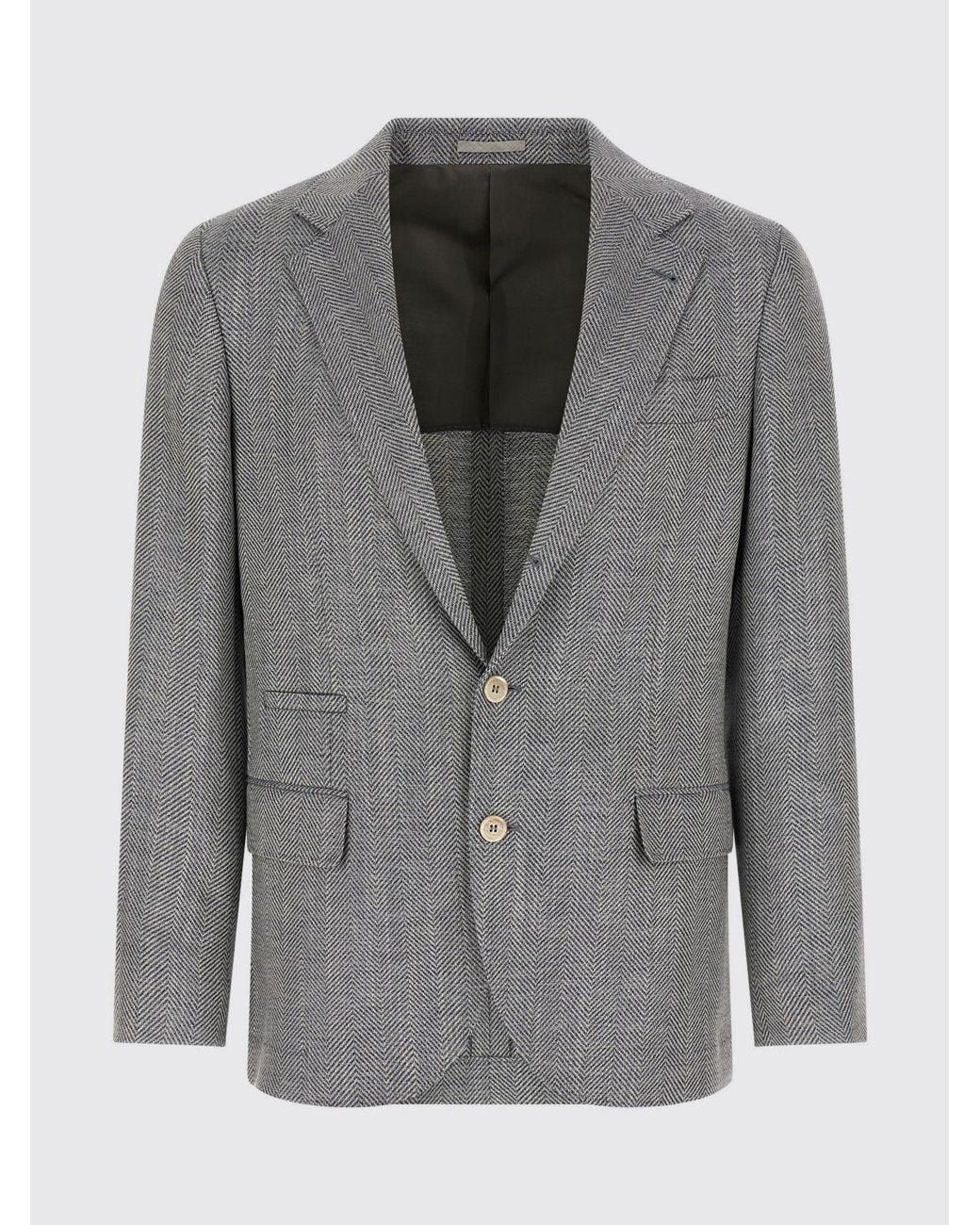 Brunello Cucinelli Gray Single-Breasted Chevron Blazer for men