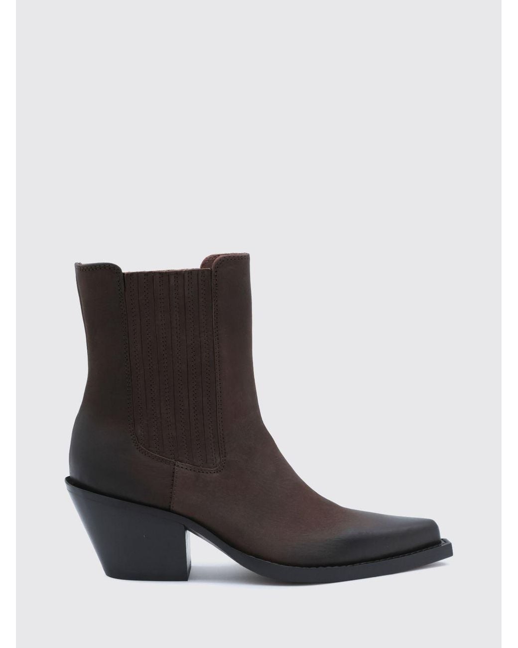 Paris Texas Brown Dallas Leather Western Ankle Boots With Flared Heel