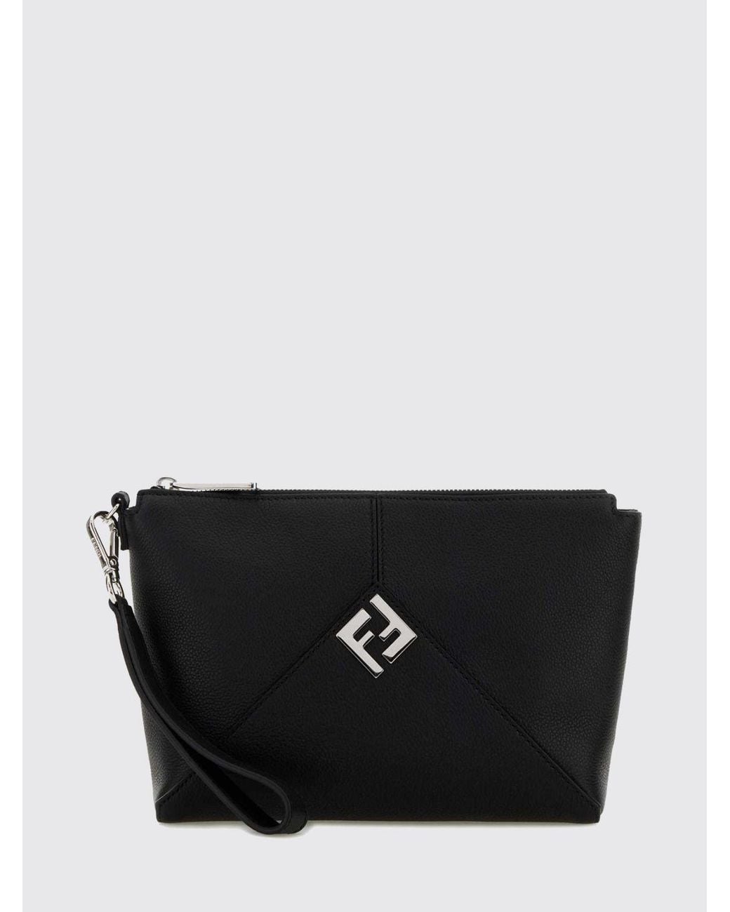 Fendi Black Lui Grained Calf Leather Clutch for men