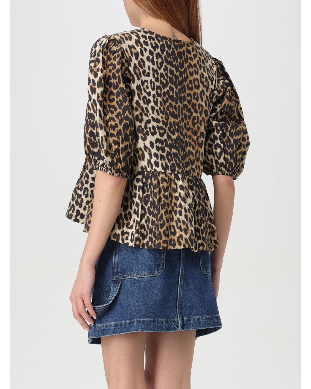 Ganni Blue Animal Print Organic Cotton Top