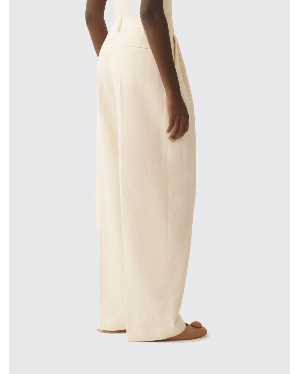 Fabiana Filippi Natural Virgin Wool Blend Wide-Leg Trousers