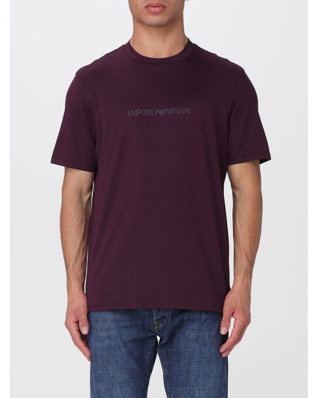 Emporio Armani Purple Basic Cotton T-Shirt With Eagle for men