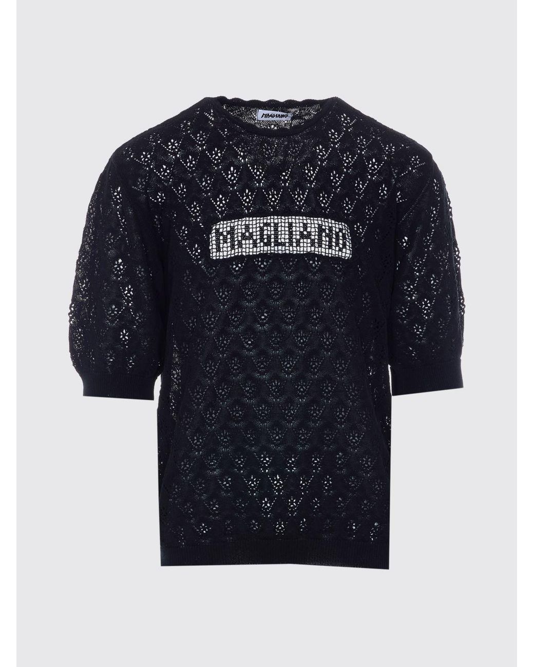 Magliano Blue Openwork Mohair Blend Crew-Neck Sweater With Jacquard Logo for men