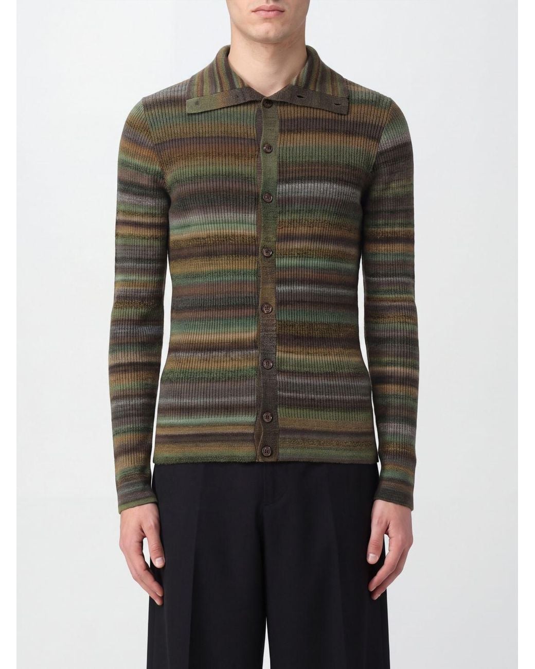 Dolce & Gabbana Gray Dolce &Amp Gabbana Slim Fit Striped Ribbed Wool Cardigan for men