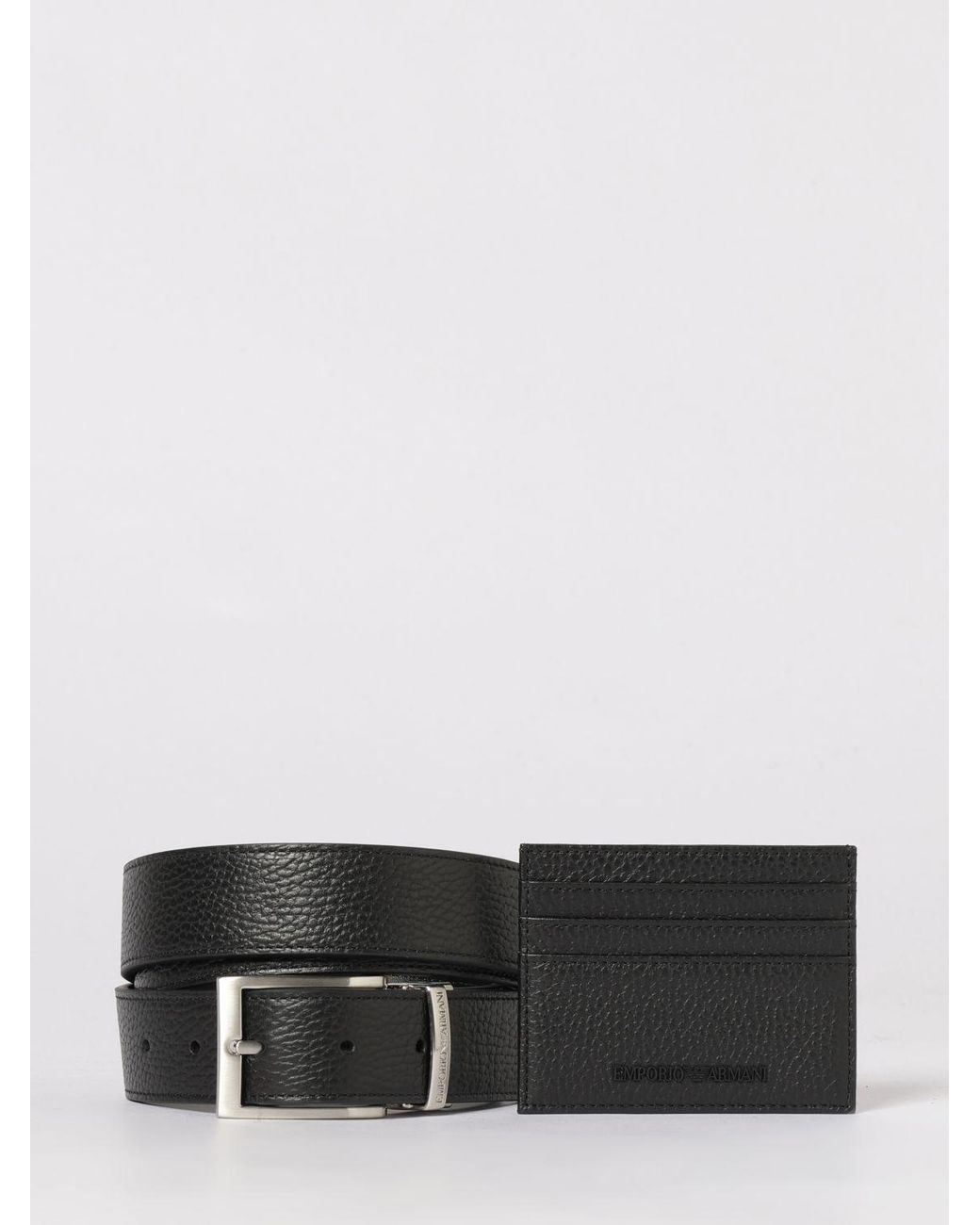 Emporio Armani White Hammered Leather Credit Card Holder And Belt Set for men