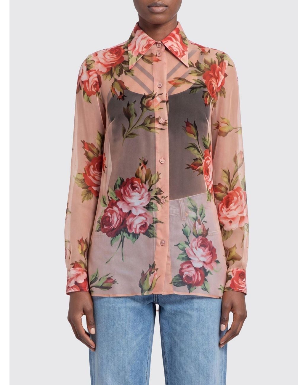Dolce & Gabbana Red Dolce &Amp Gabbana Silk Shirt With Floral Print