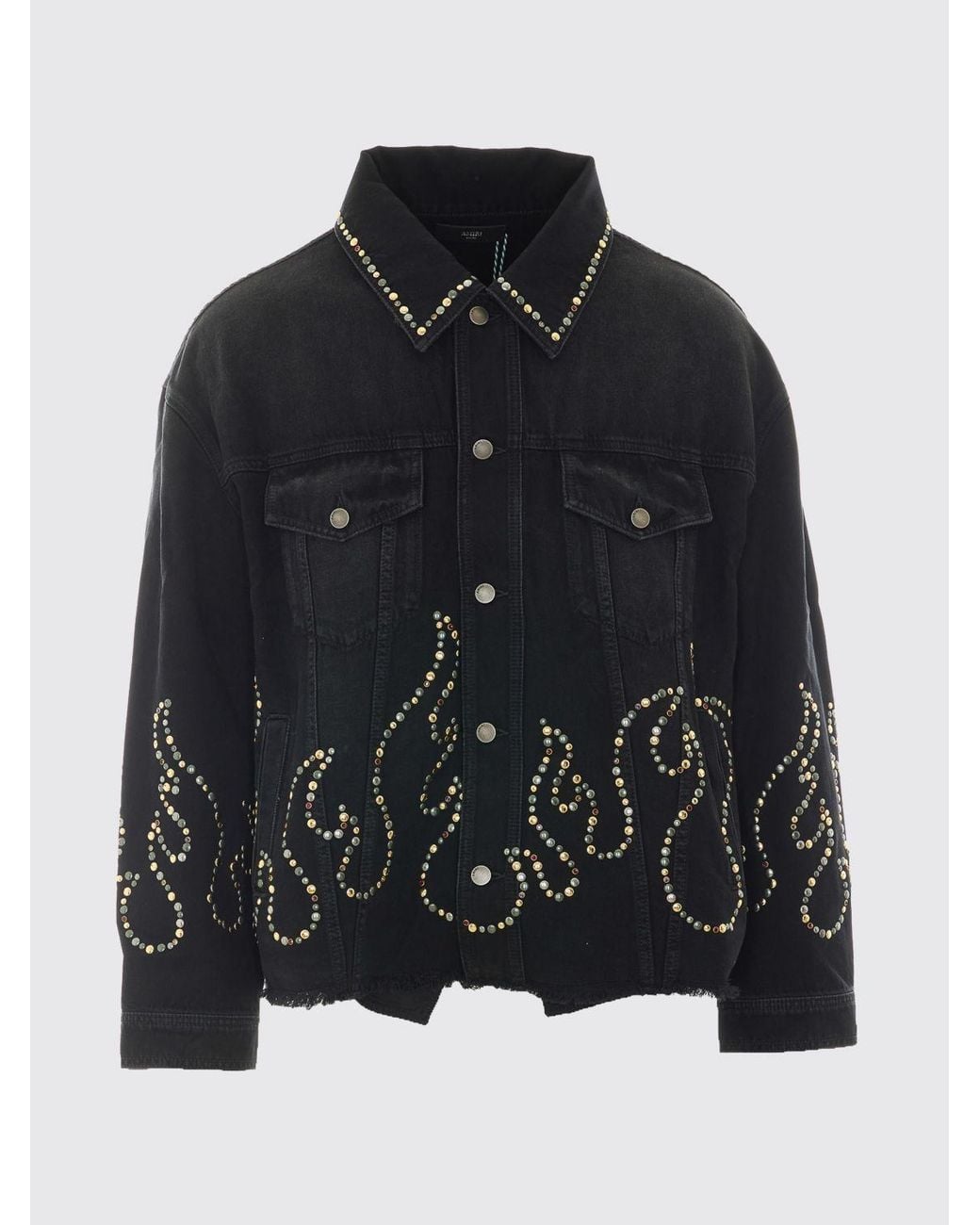 Amiri Blue Flames Print Denim Jacket With Stud Application for men