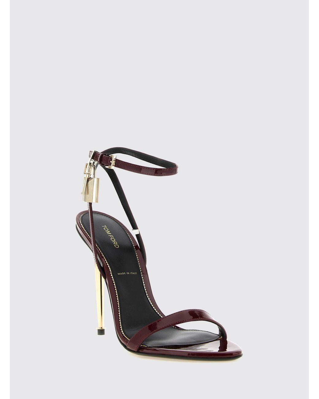 Tom Ford White Padlock Patent Leather Stiletto Sandals With Lock Detail
