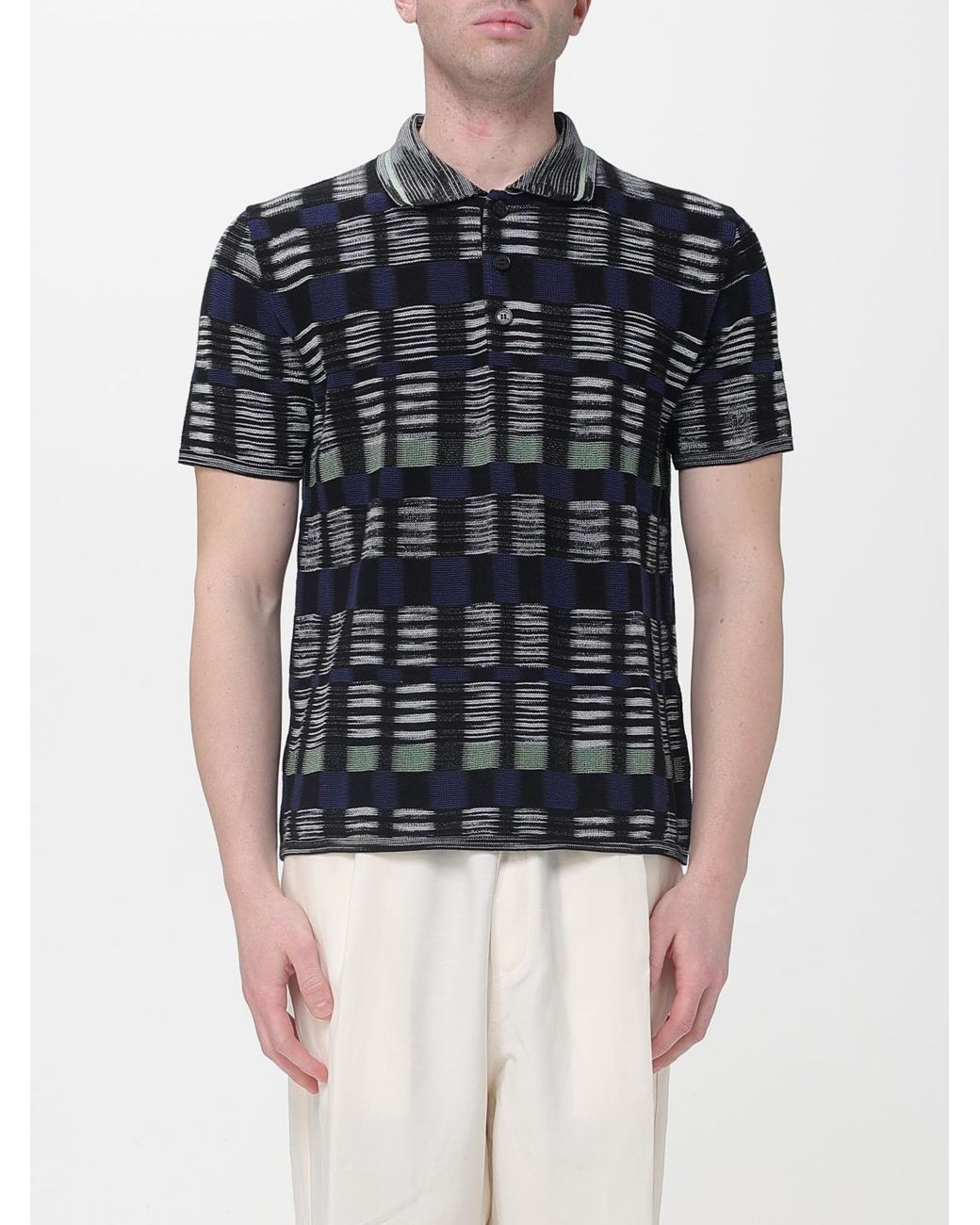 Missoni Checked Cotton Polo Shirt in Blue for Men | Lyst