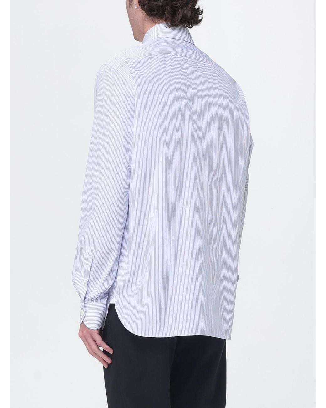 Luigi Borrelli Napoli White Striped Cotton Shirt for men