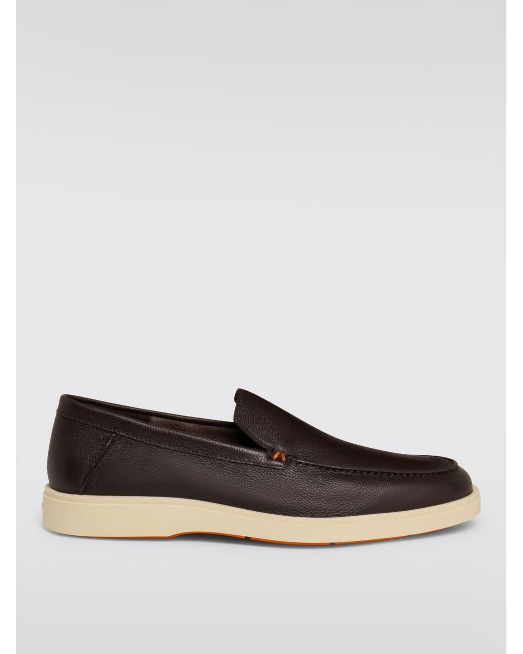 Santoni Brown Grain Leather Loafers for men