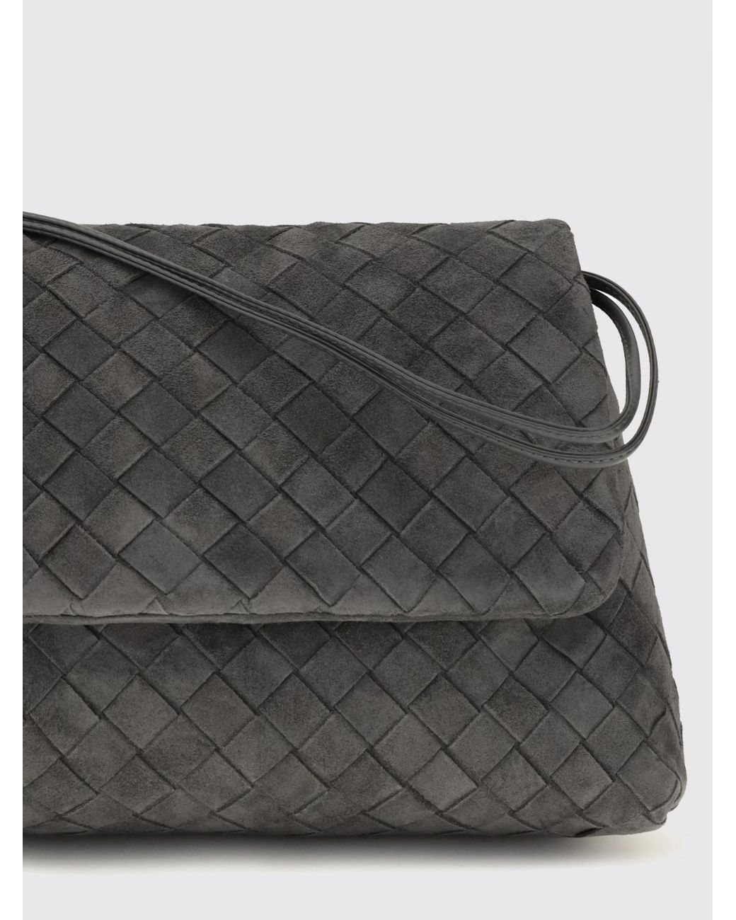 Bottega Veneta Gray Giorno Woven Calfskin Shoulder Bag With Flap Closure