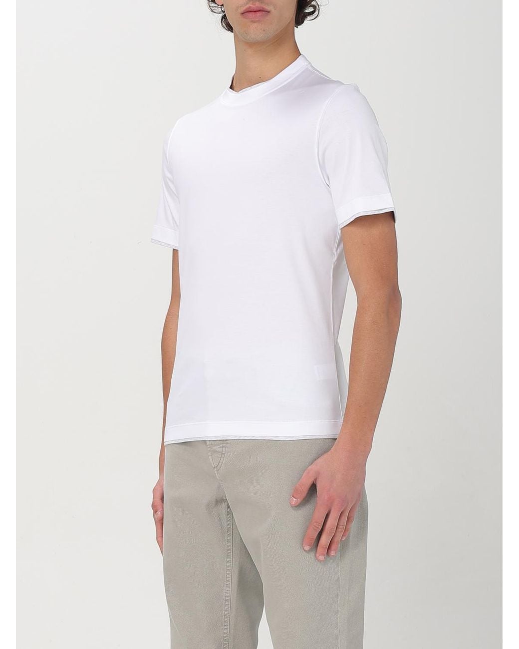Brunello Cucinelli White Basic Cotton T-Shirt for men