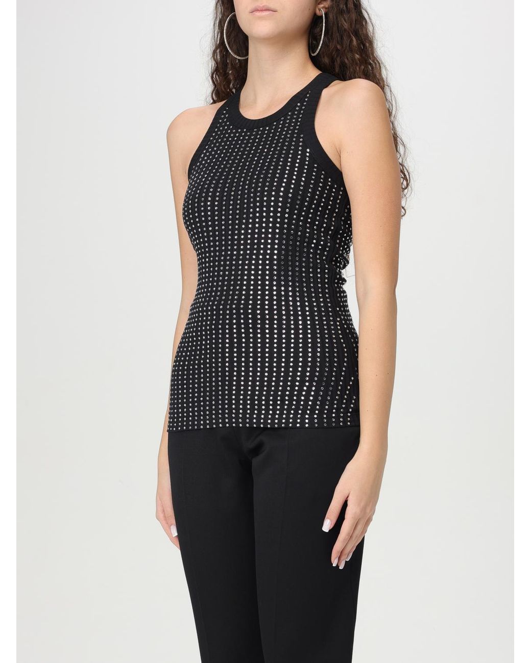 The Attico Black Cotton Tank Top With Rhinestones