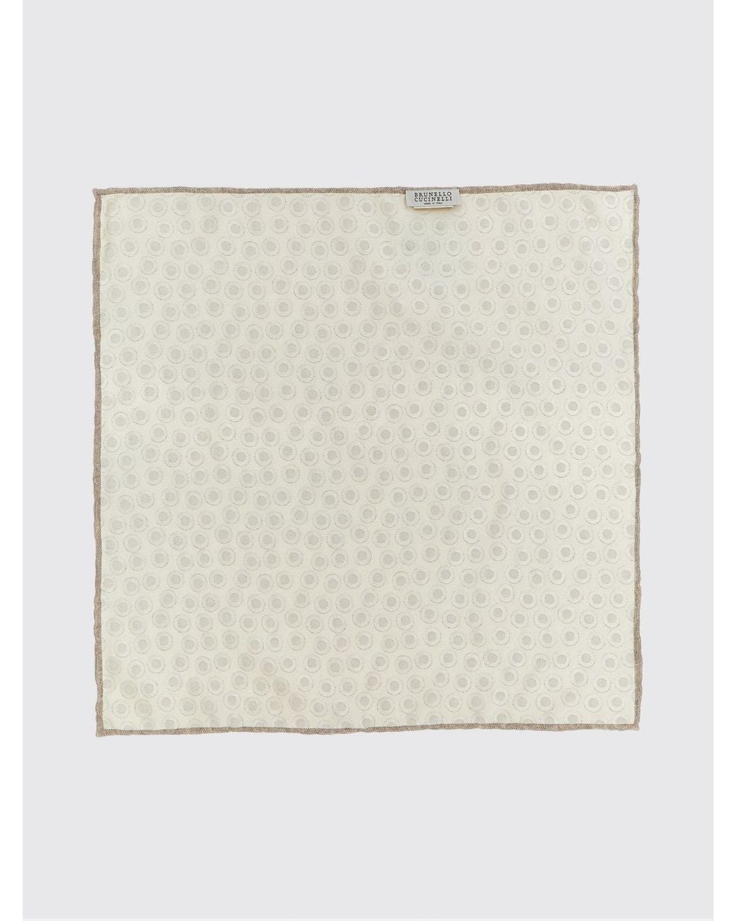 Brunello Cucinelli Natural Geometric Pattern Pure Silk Pocket Square for men