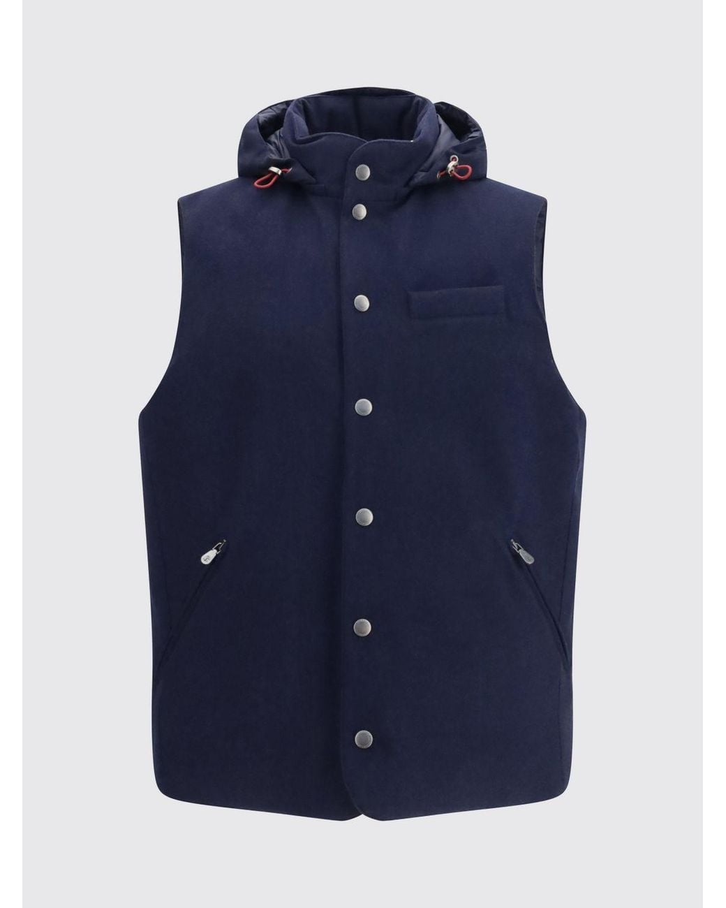 Brunello Cucinelli Blue Padded Wool Vest With Detachable Hood for men