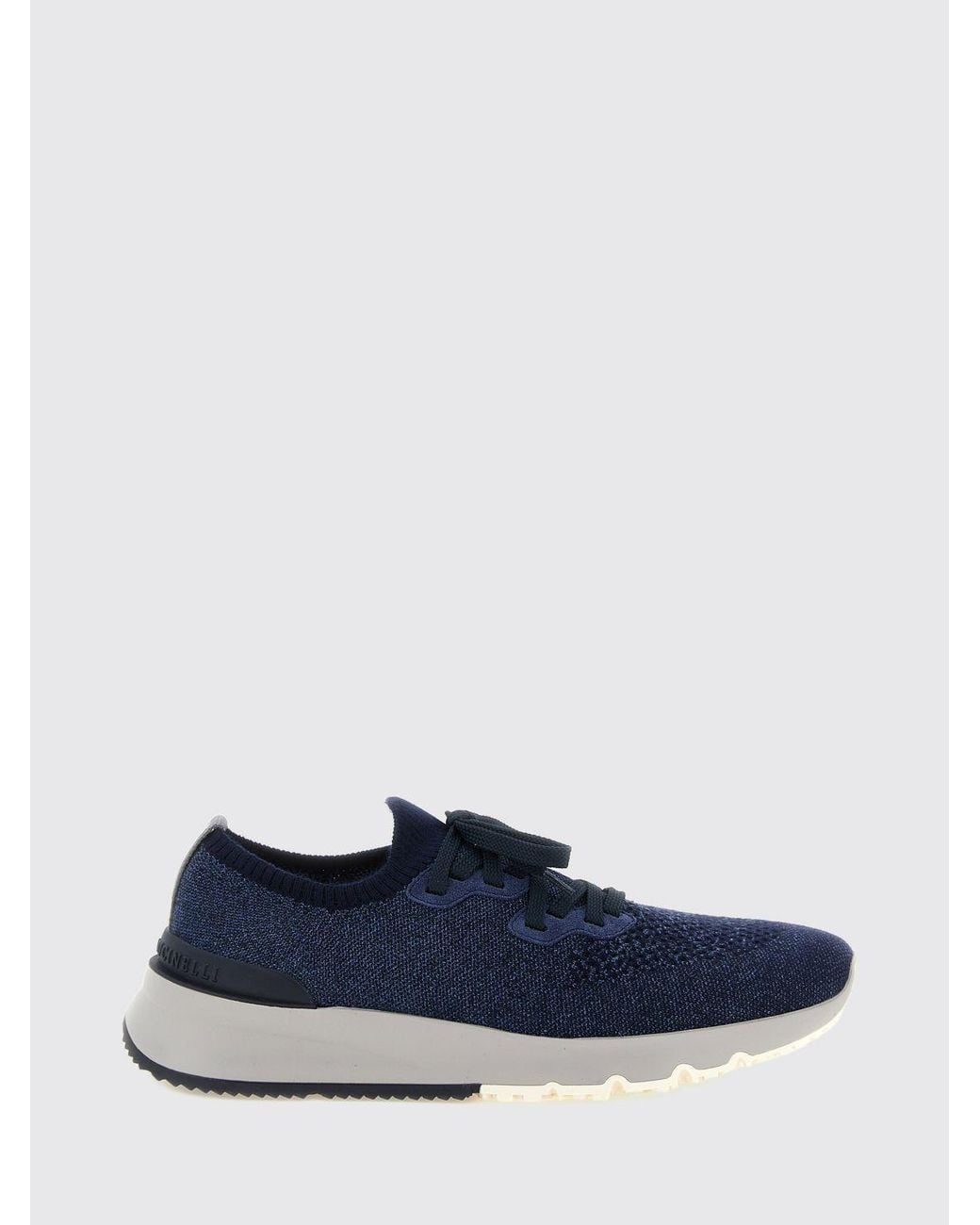 Brunello Cucinelli Blue Cotton Knit Low Top Sneakers With Elasticized Ankle for men