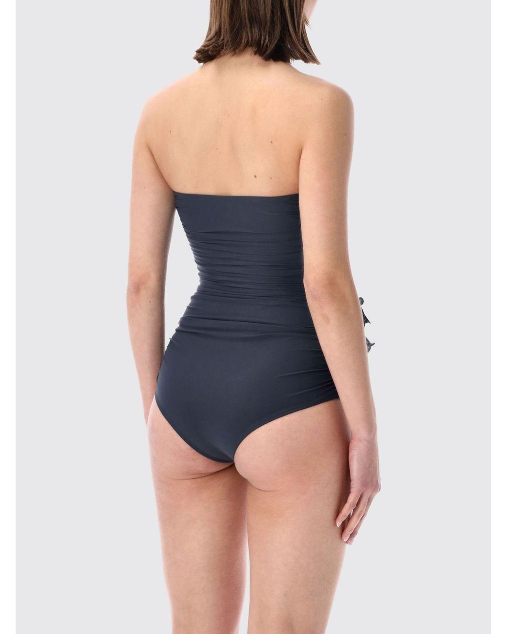 Magda Butrym Blue Off-The-Shoulder One-Piece Swimsuit With Flower Appliqué
