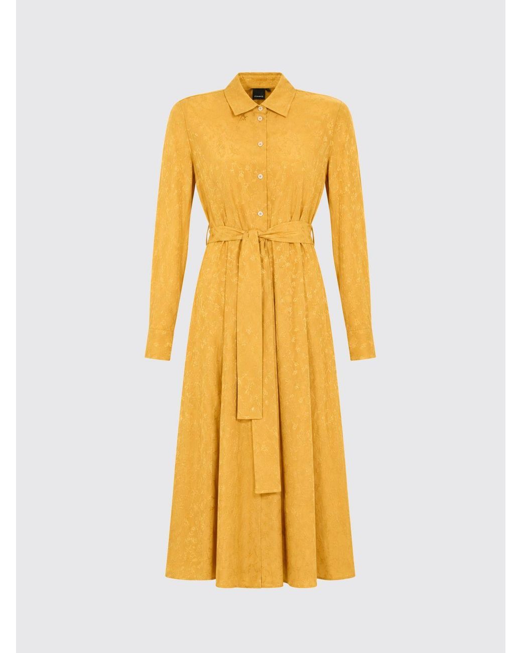 Pinko Yellow Floral Print Midi Shirtdress