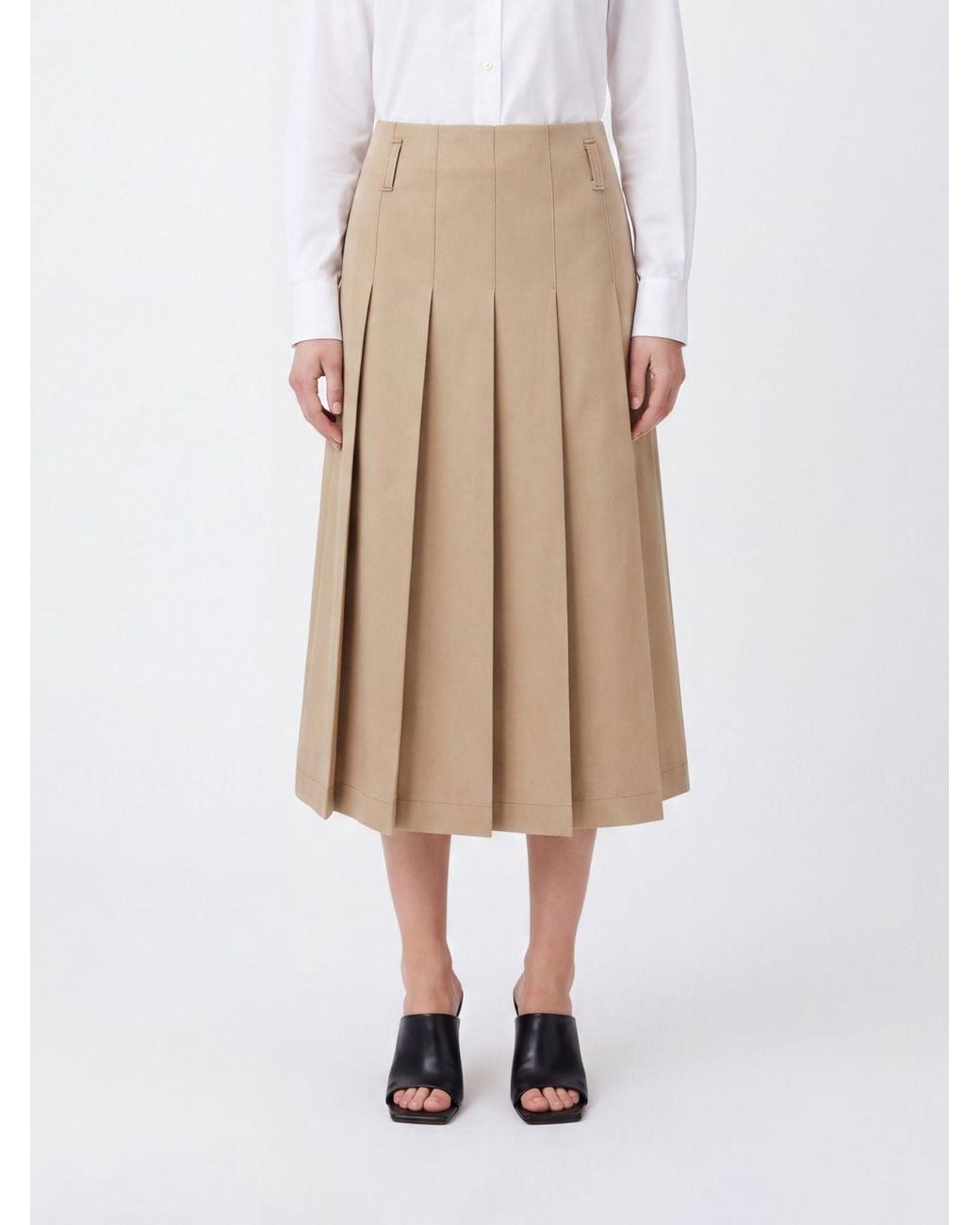 A.P.C. Natural Pleated Cotton Midi Skirt With Belt Loops