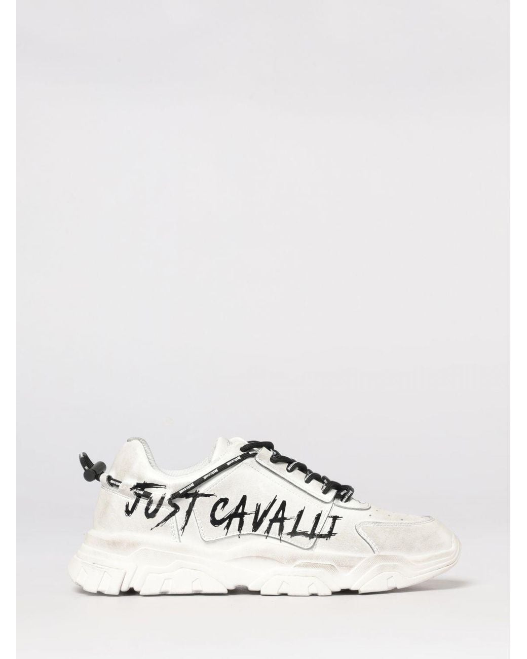 Just Cavalli White Distressed Leather Sneakers With Logo for men