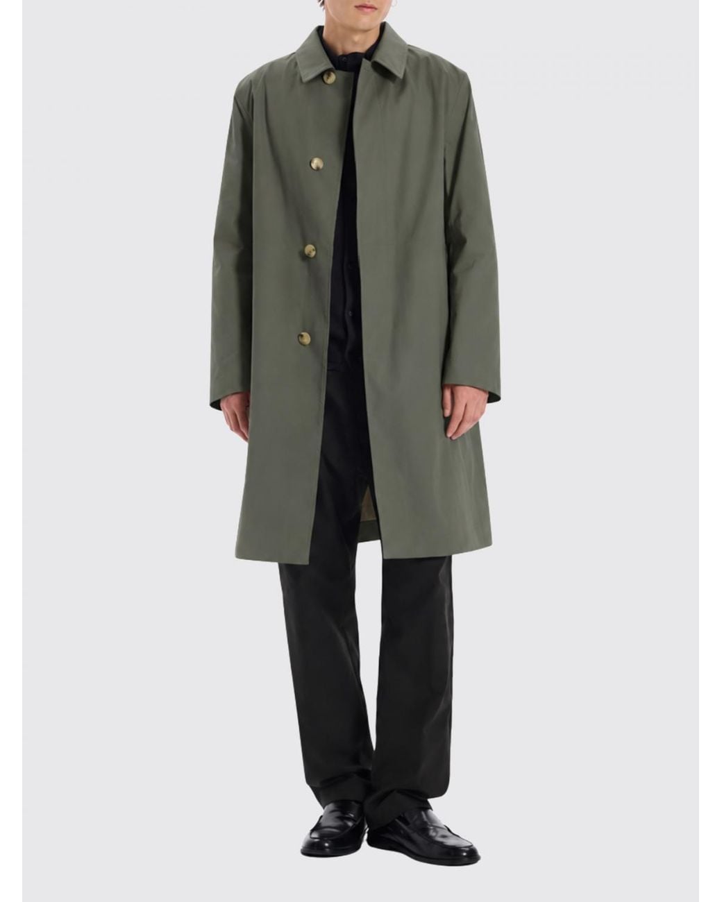 Mackintosh Green Single-Breasted Polyester Trench Coat With Classic Collar for men