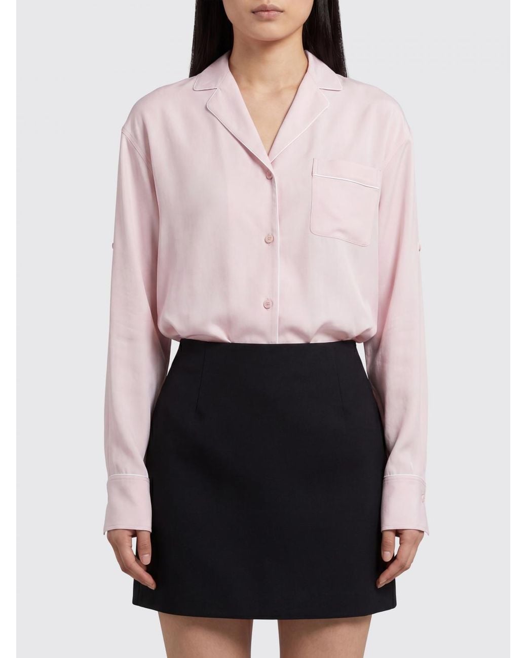 Sportmax White Relaxed Fit Satin Shirt With Cuban Collar