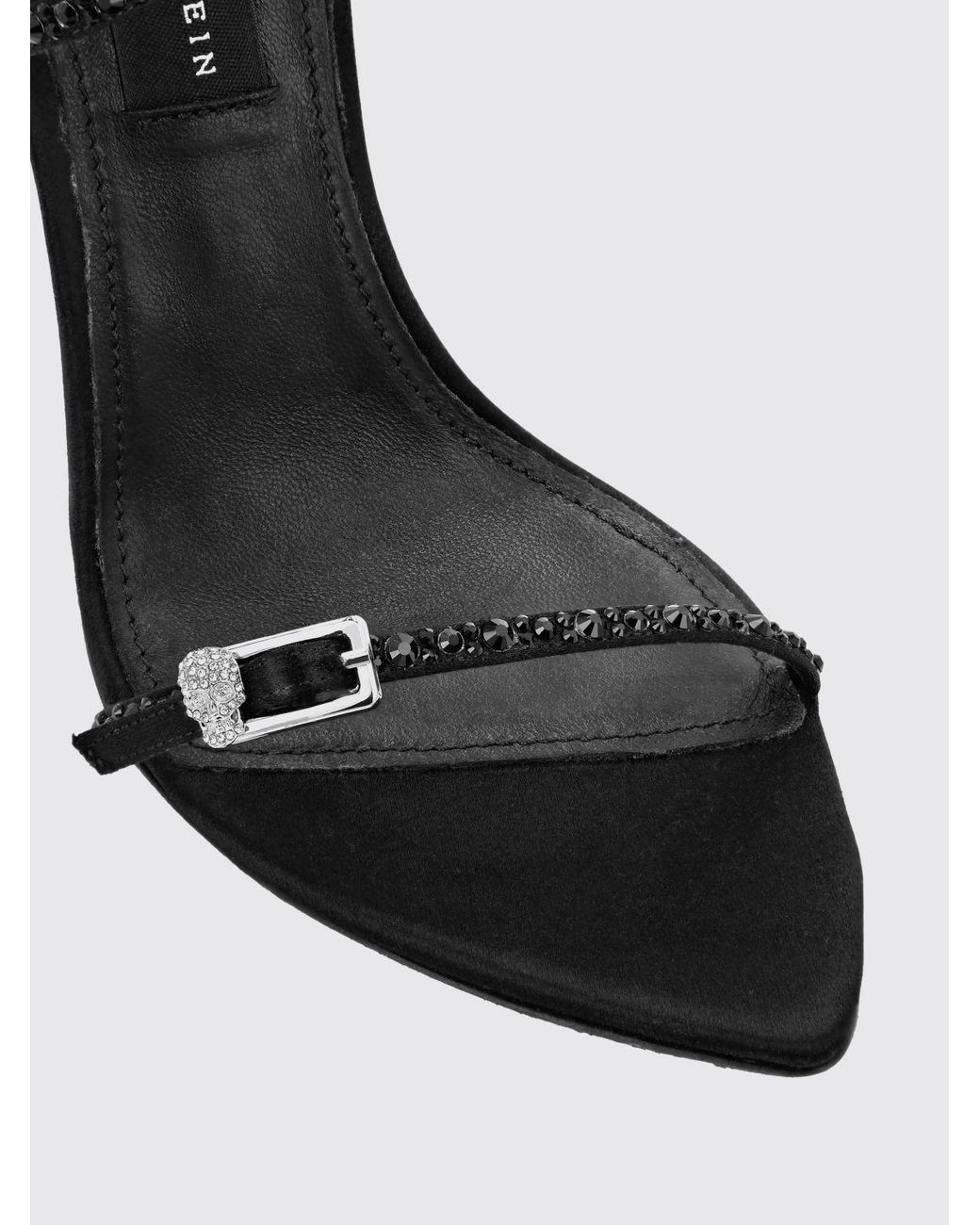 Philipp Plein Black Crystal-Embellished Satin Stiletto Heeled Sandals