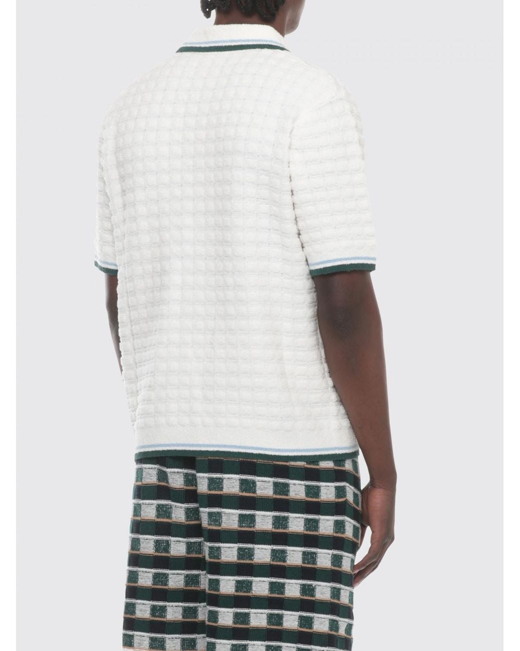 Casablanca White Short-Sleeved Knitted Wool Polo Shirt With Embroidered Logo for men