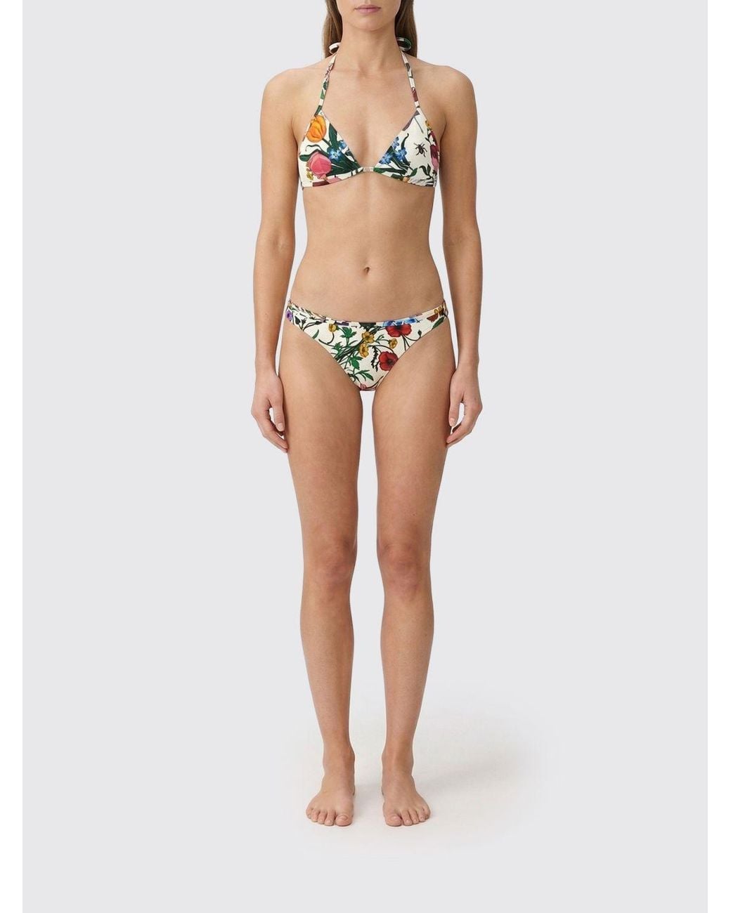 Gucci White Floral Print Polyamide Bikini
