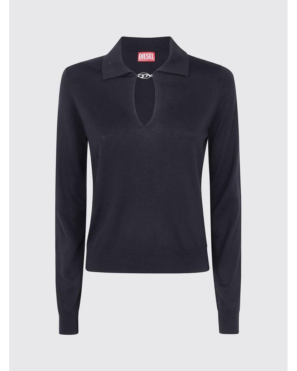 DIESEL Blue Long-Sleeved Slim Fit Silk Blend Polo With Oval D Logo