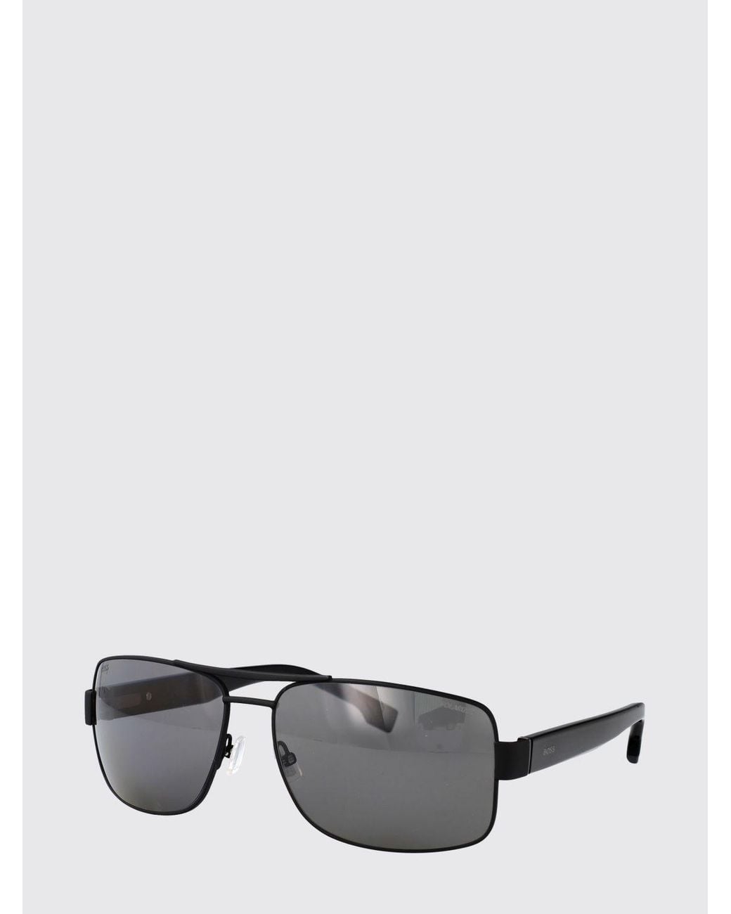 Boss Gray Rectangular Aviator Metal Sunglasses With Lettering Logo for men