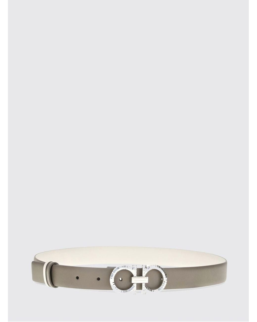 Ferragamo White Reversible Calfskin Leather Belt With Gancini Metal Buckle