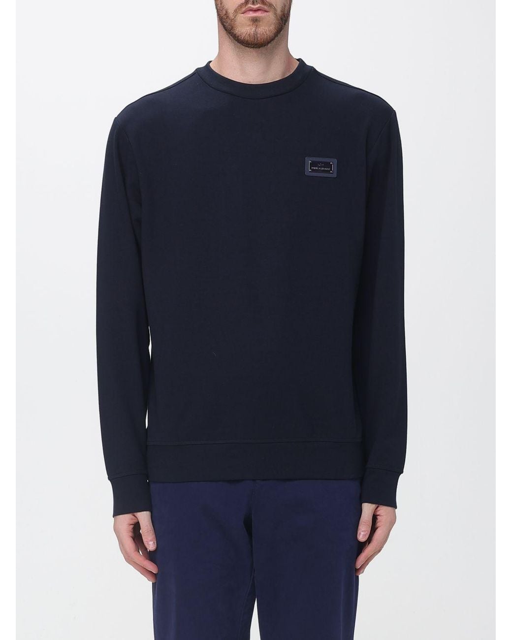 Paul & Shark Blue Paul &Amp Shark Cotton Crew Neck Jumper With Metallic Logo And Dropped Shoulders for men