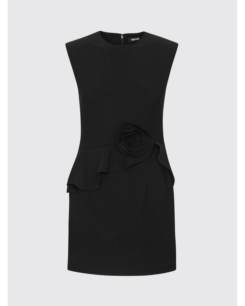 ROTATE BIRGER CHRISTENSEN Black Sleeveless Crêpe Sheath Mini Dress With Flower Appliqué And Ruffles